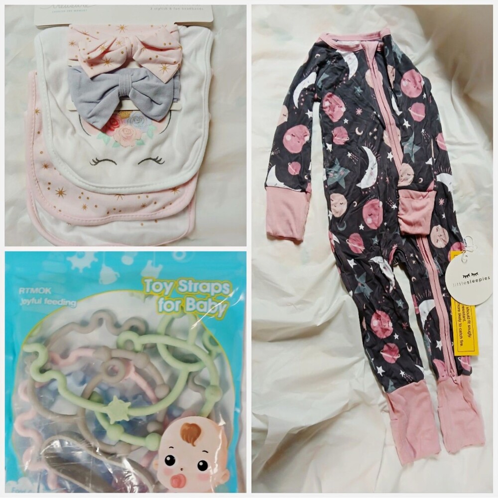 Little Sleepies 9-12M Bamboo Viscose Footed Zip Sleeper Moon Stars Space